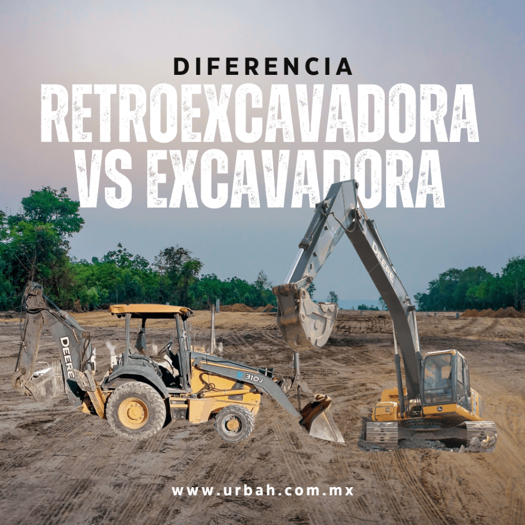 Ilustración de una excavadora y una retroexcavadora mostrando sus diferencias clave